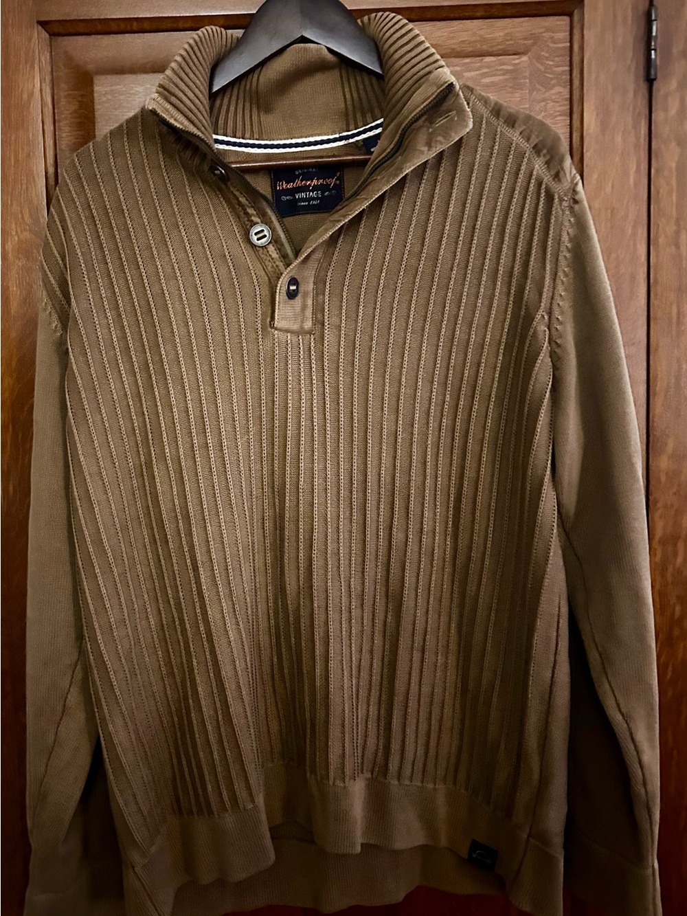 Weatherproof Men's Ribbed Half-Zip Sweater - Olive Brown
